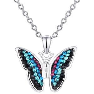 Butterfly Necklace SILVER TONE BLUE GIFT BOX Valentines Anniversary Birthday